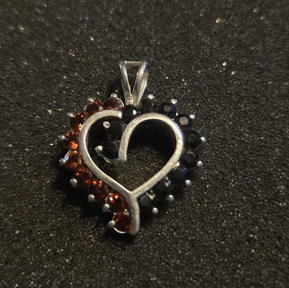 Vintage Love Heart Pendant Necklace with Spinel And Red Topaz 925 Silver
